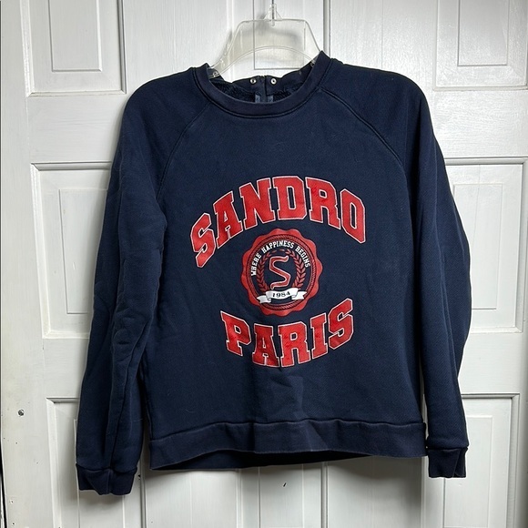 Sandro Tops - 🚨Sandro Luxury BIG LOGO UNIVERSITY VINTAGE BLUE SWEATSHIRT size 2